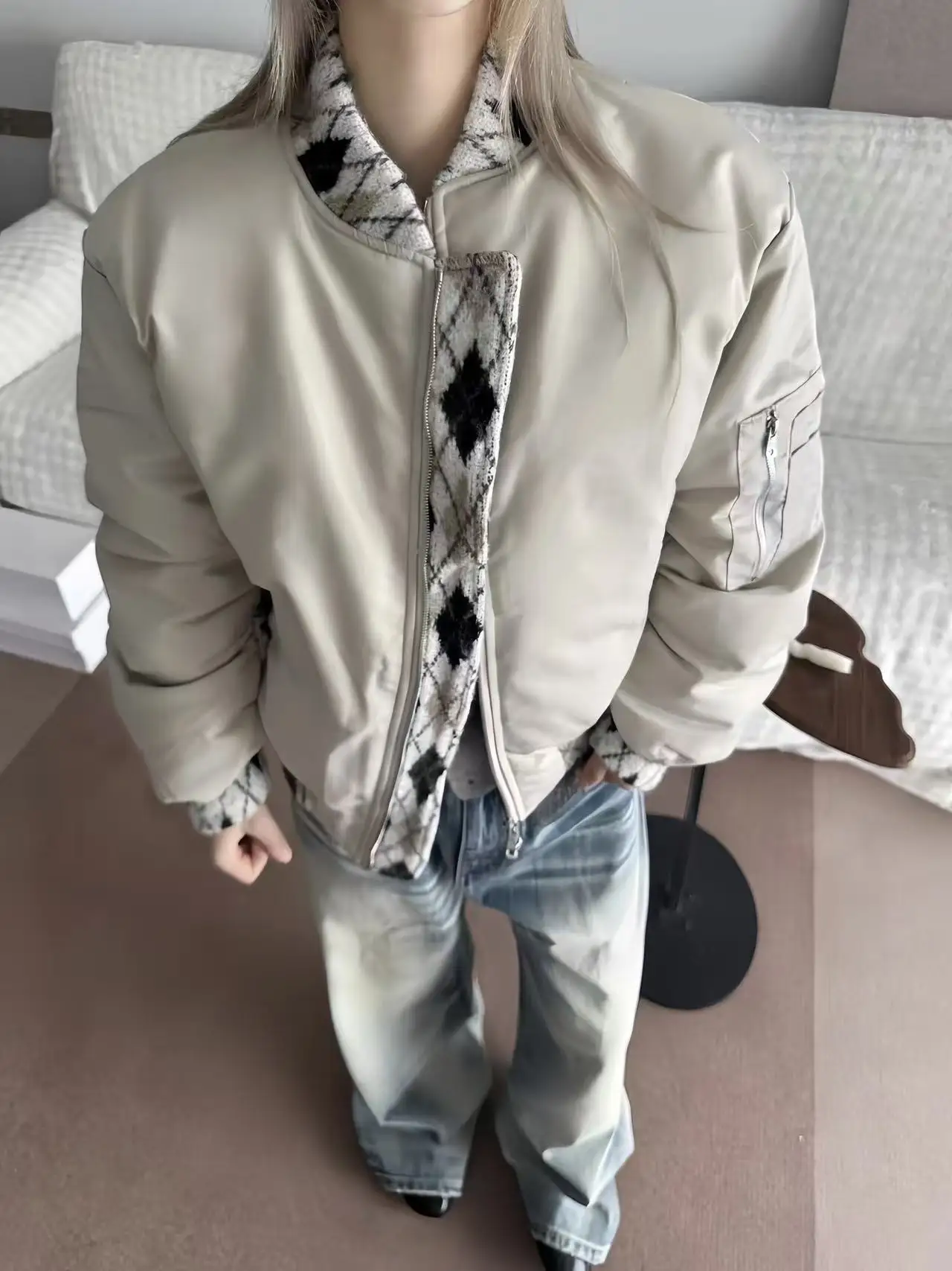 

Thiened Flannel Flight Jaet Bomber Sle Men's Winter Coat Women's Waterproof Cotton Jaet Youth Casual Warm Long Sve