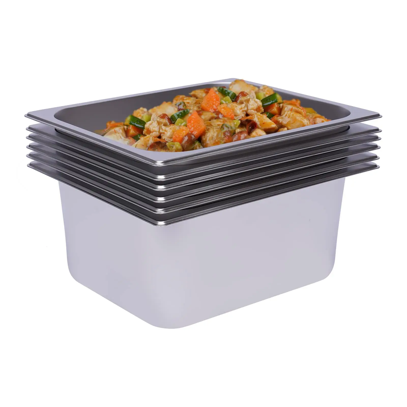 

6 Pack Hotel Pans Half Size 6 Inch Deep Steam Table Pan, 0.7mm Thick Commercial Stainless Steel Pans, 13" L x 10.2" W Hotel Pan
