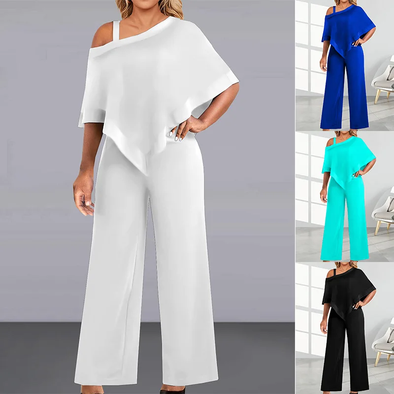 

ON01200 2024 Autumn And Spring New Women's Fashion Style Solid Color Sling Strap Oblique Shoulder Neck Straight Jumpsuit