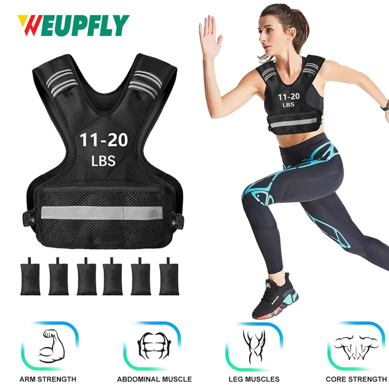 

1PCS Adjustable Weighted Vest, 11-20lb Rucking Vest for Women & Men with 6 Weights & Large Pocket, Weight Vest for Running, Walk