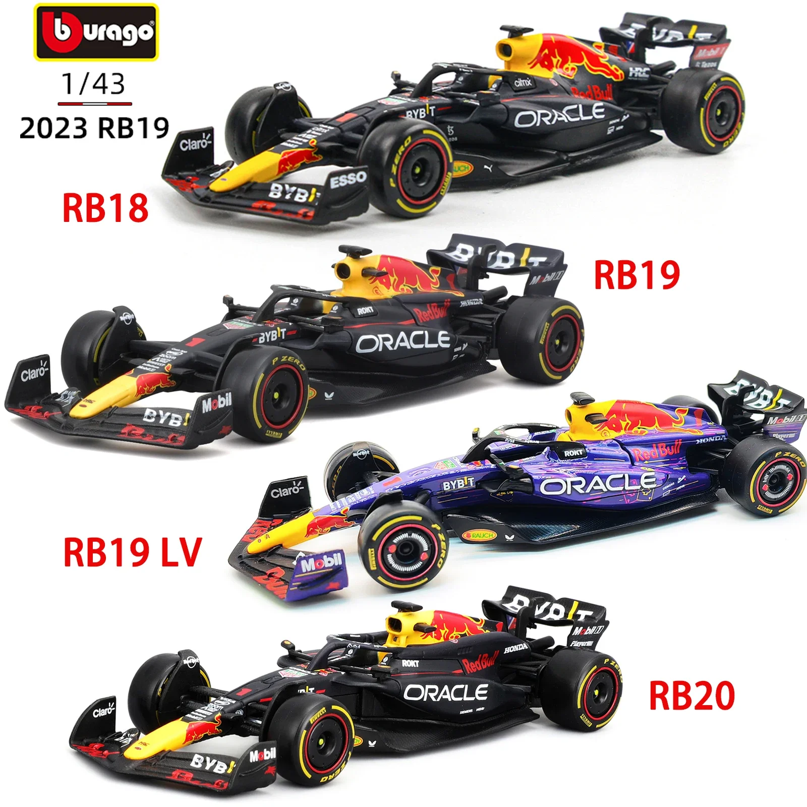 Bburago 1:43 2024 RB20 2023 RB19 2022 RB18 Red Bull F1 coche de fórmula de carreras simulación estática coche modelo de aleación fundida