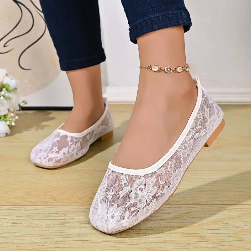 Herbstliche Spitzen-Mesh-Ballettschuhe, atmungsaktiv, für Damen, Übergrößen 36-43, weiche Sohle, leichte Mary Jane Schuhe, Slip-On-Freizeitschuhe für Damen – Detail 3