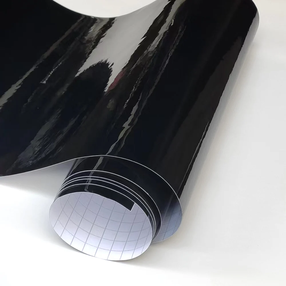 피아노 블랙 글로시 비닐 랩 필름 글로스 블랙 자가 접착 비닐 스티커 기포 없는 차량 창문 트림 미러