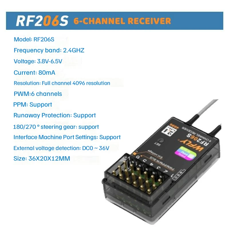 WFLY oryginalny RF201S RF204W RF206S RF207S RF209S 2.4GHz Receptor odbiornika ET07 ET12 4/6/7/9CH S. Autobus PPM PWM RC nadajnik radiowy