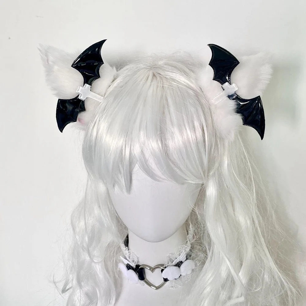 Girl Vintage y2k Women Gothic Lolita Cosplay Harajuku Punk Plush Cross Velvet Furry Hair Clip Headwear