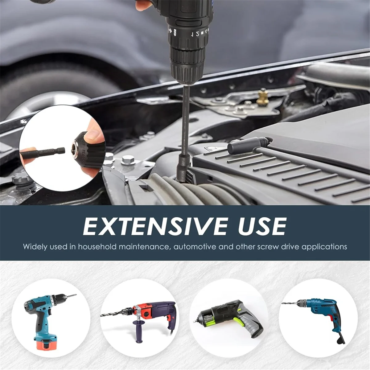 

AA25 Magnetic Nut Driver Set for Impact Drill, 6inch Long SAE Power Nut Driver Bit Holder with 1/4inch Hex Shank (5 Pcs-SAE)