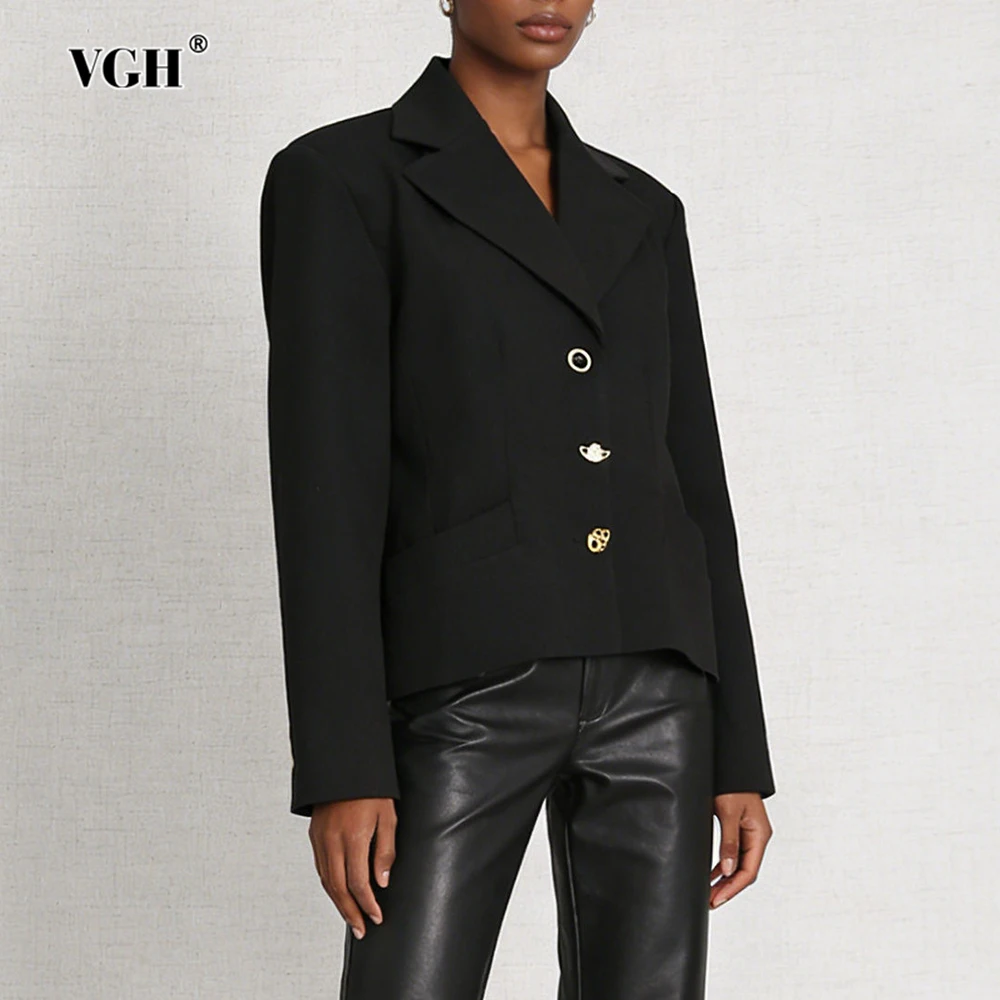 VGH Solid Temperament Lace Up Jackets For Women V Neck Long Sleeve Spliced Button Autumn Design Sense Casual Jacket Female New
