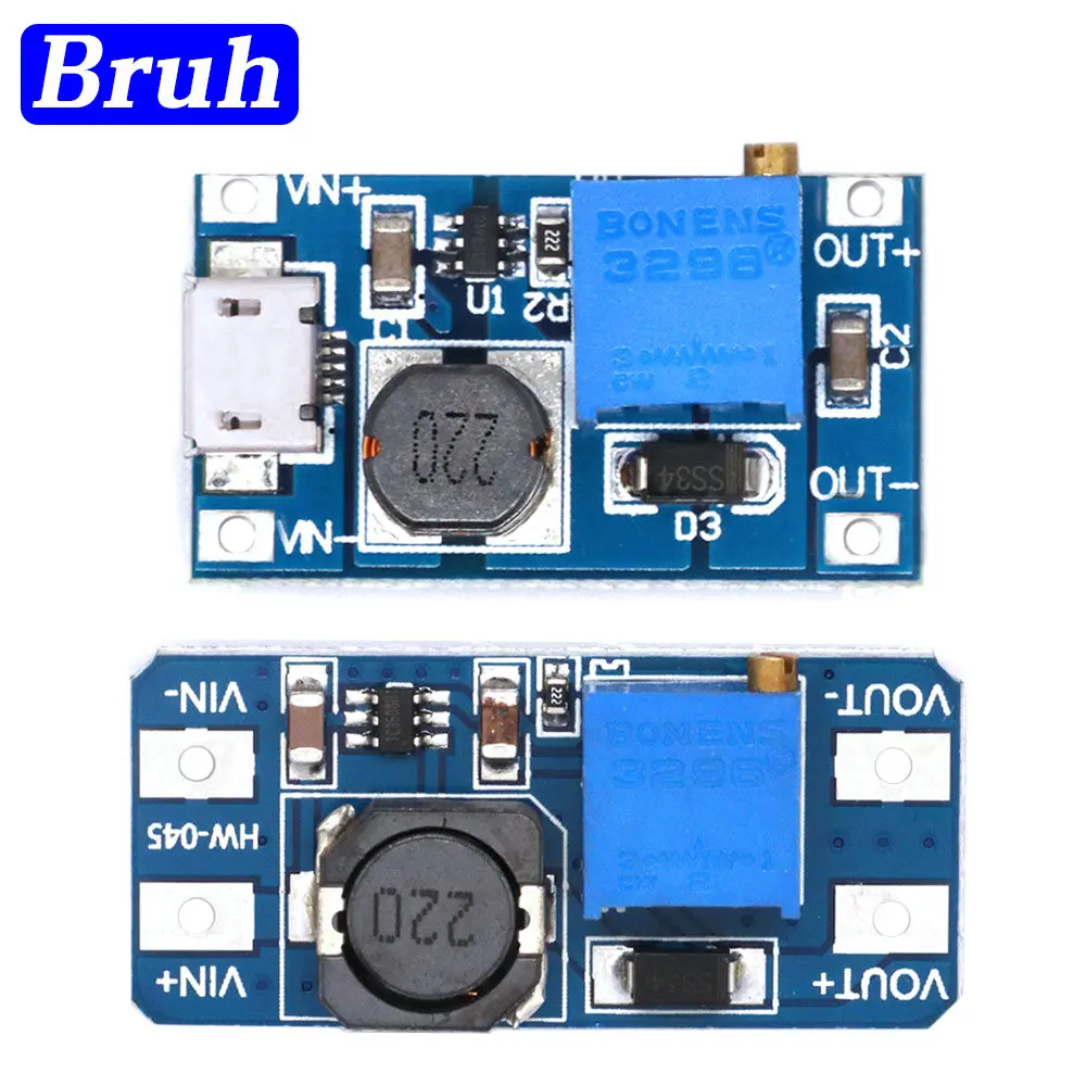 MT3608 DC-DC regulated voltage boost module 2A MICRO USB 2V-24V to 5V 9V 12V 28V Power amplifier suitable for Arduino DIY kits