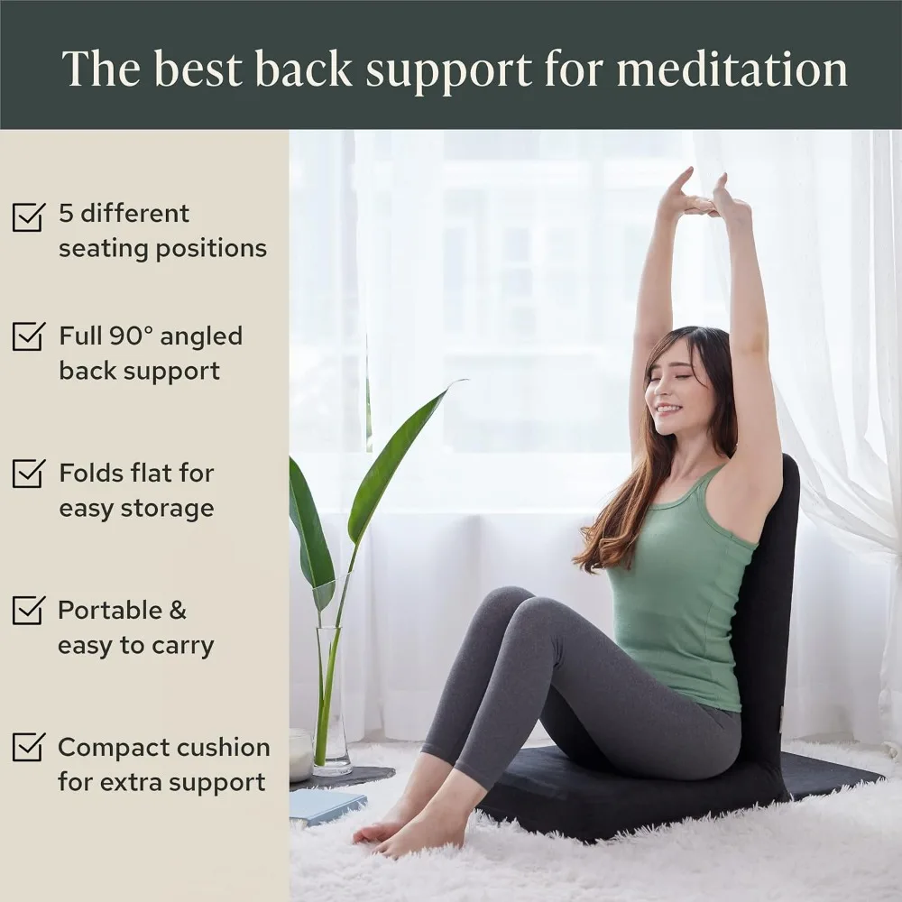 Folding Pro Meditation Chair - Adjustable Meditation Seat with Back Support and Half Moon Buckwheat Meditation Cushion