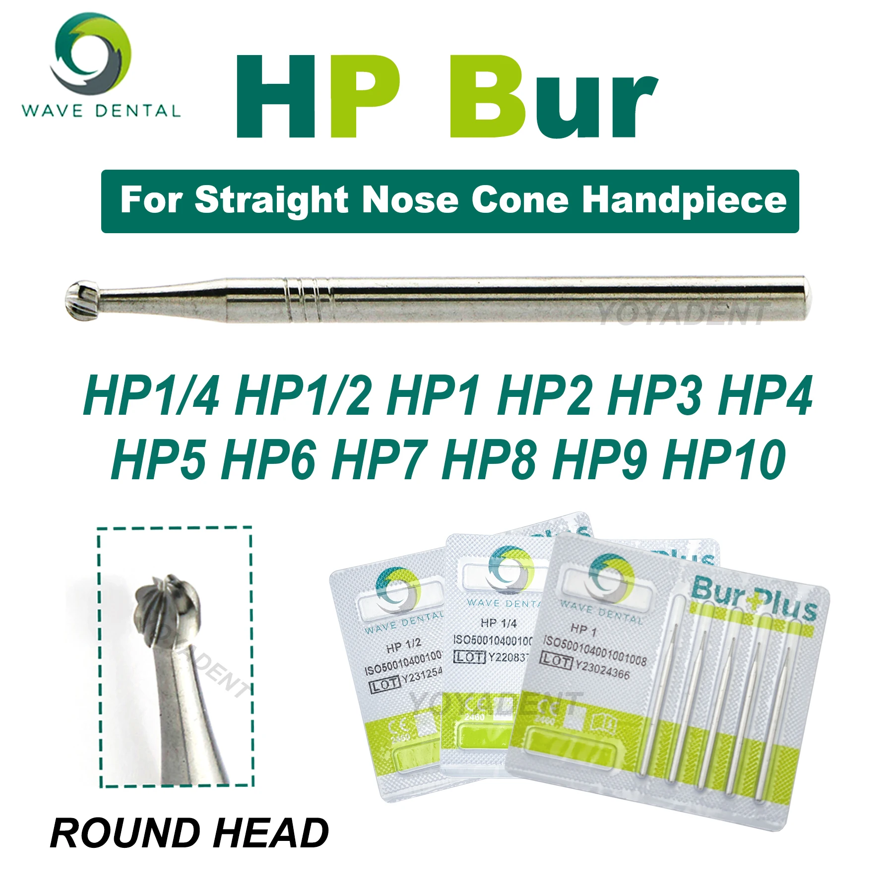 

5Pcs/pack For Straight Nose Cone Handpiece Burs WAVE Dental Burs 0.5 to 2.5mm Round Ball Head Dentist Tools