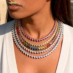 New Arrived Iced Out Bling 5A Cubic Zirconia Cz Heart Tennis Choker Necklace For Lovely Girl Women Fashion Wedding Jewelry Gifts