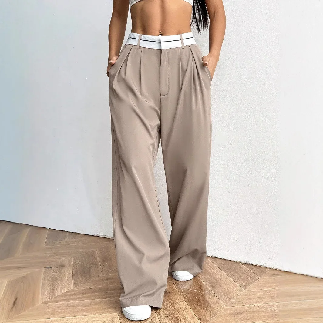 سراويل بدلة فضفاضة مناسبة 2025 وصلت حديثًا سراويل نسائية طويلة مريحة بنطال ذو قصة أرجل واسعة عصرية وأنيقة