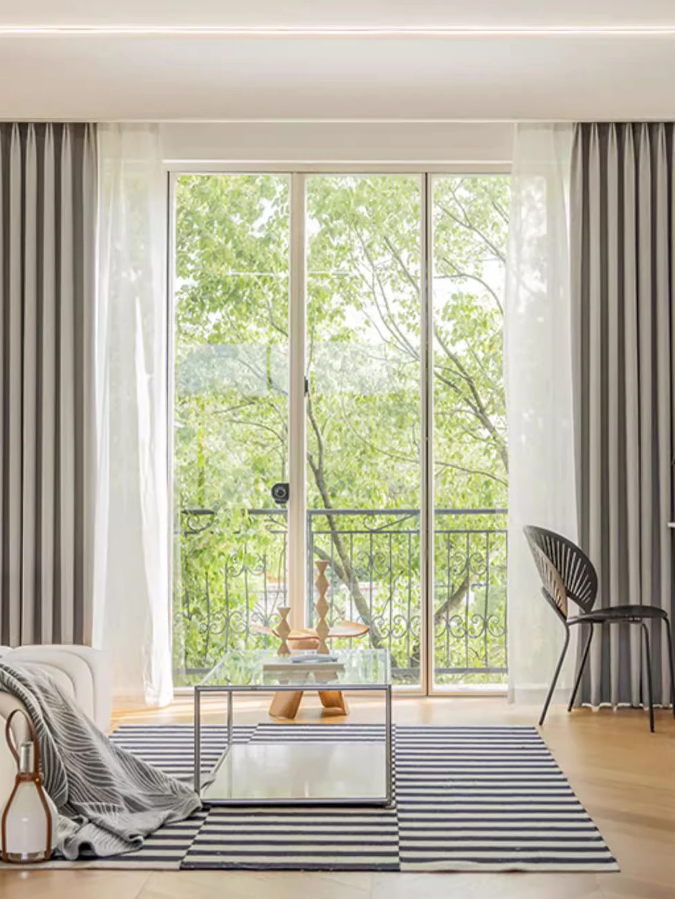 Hook And Loop Fastener  Modern Living Room Curtains Full Blackout Fabric Finished Product Thickened linen #2