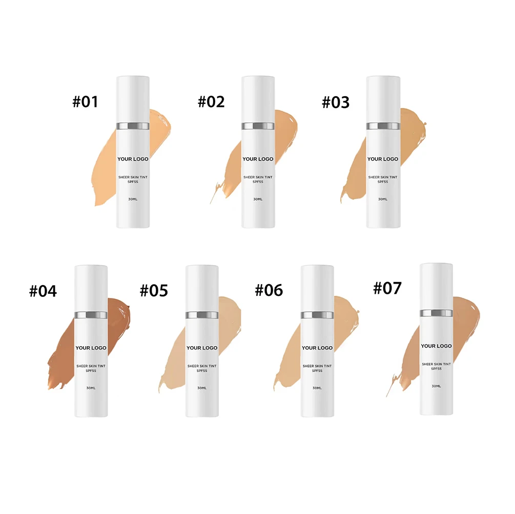 Private Label Sheer Skin Tint Custom Logo 14color White Bottle SPF55 Protective Cream Waterproof Moisture Concealer Face Makeup