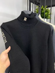Luxury brand embroidered high neck sweater men's autumn and winter new trend personalized Korean version casual knitted pullover