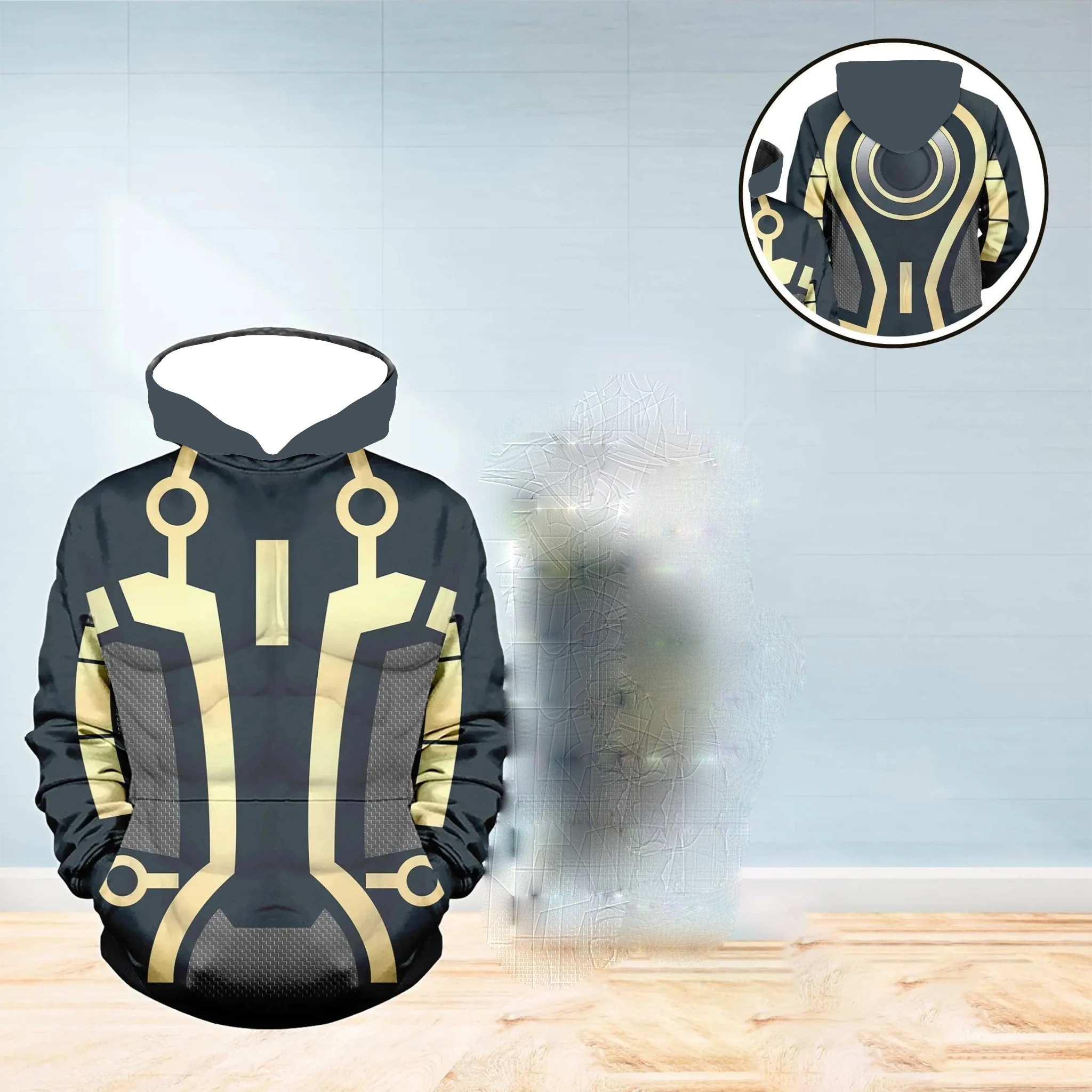 سترة بغطاء للرأس مطبوعة TRON للرجال على الموضة، سويت شيرت بنمط دائرة صفراء جديدة لخريف وشتاء، طراز متعدد الاستخدامات
