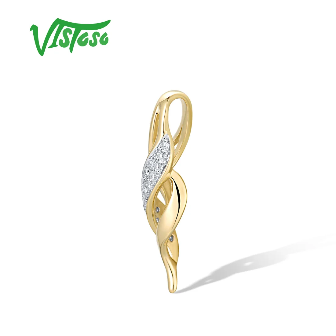 VISTOSO Genuine 14K 585 Yellow Gold Pendant For Women Sparkling Diamond Trendy Wedding Engagement Gifts Fine Jewelry Set