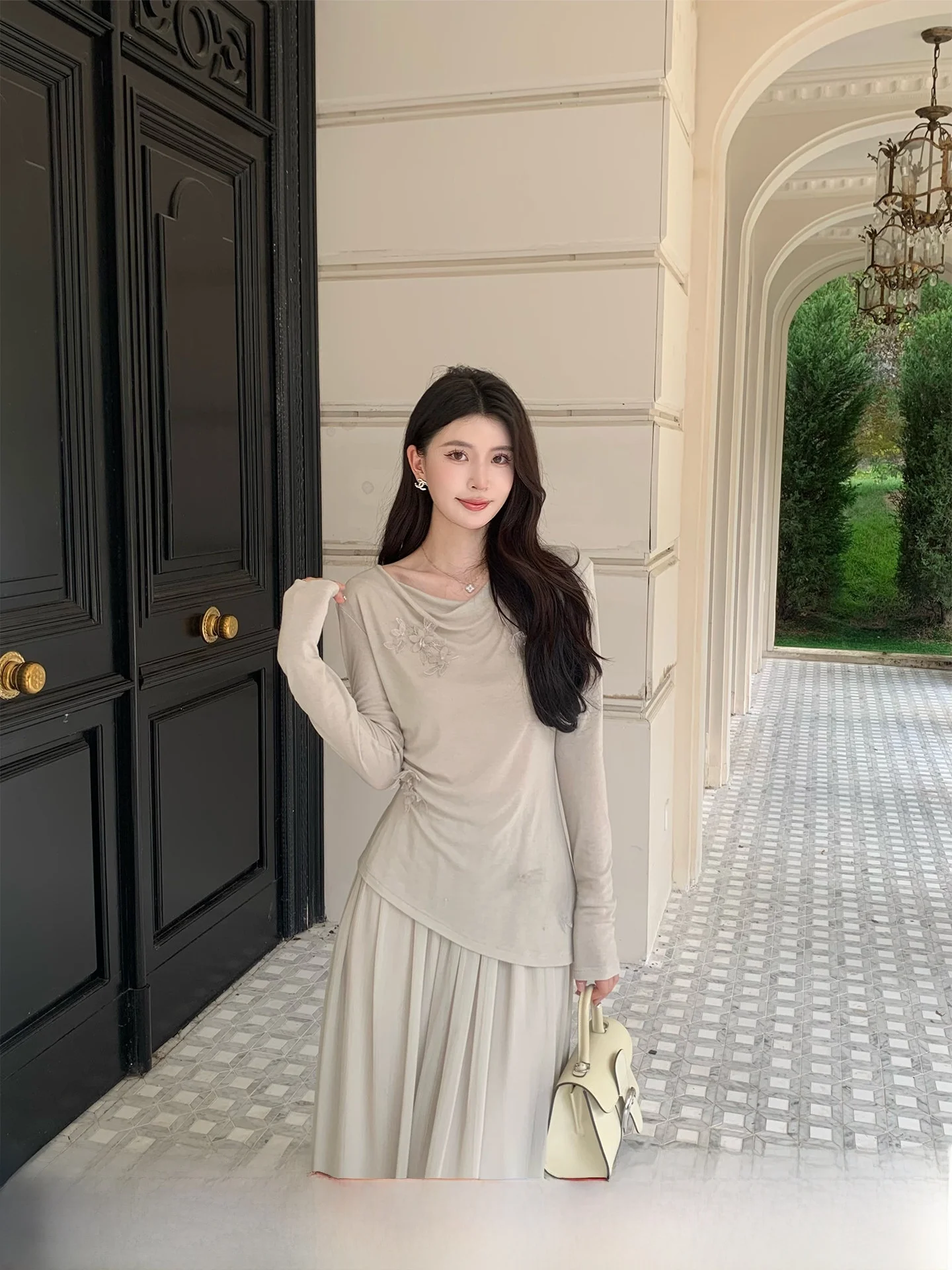 

Модный шерстяной кружевной комплект Kun Total из двух предметов для женщин: приталенный крой, осенняя коллекция, повседневный стиль, дышащий полиэстер