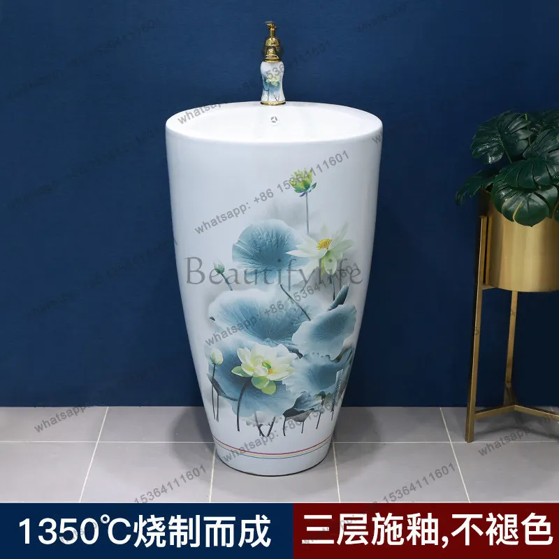 Art floor-to-ceiling column basin Outdoor balcony Hand and face washing integrated vertical basin courtyard