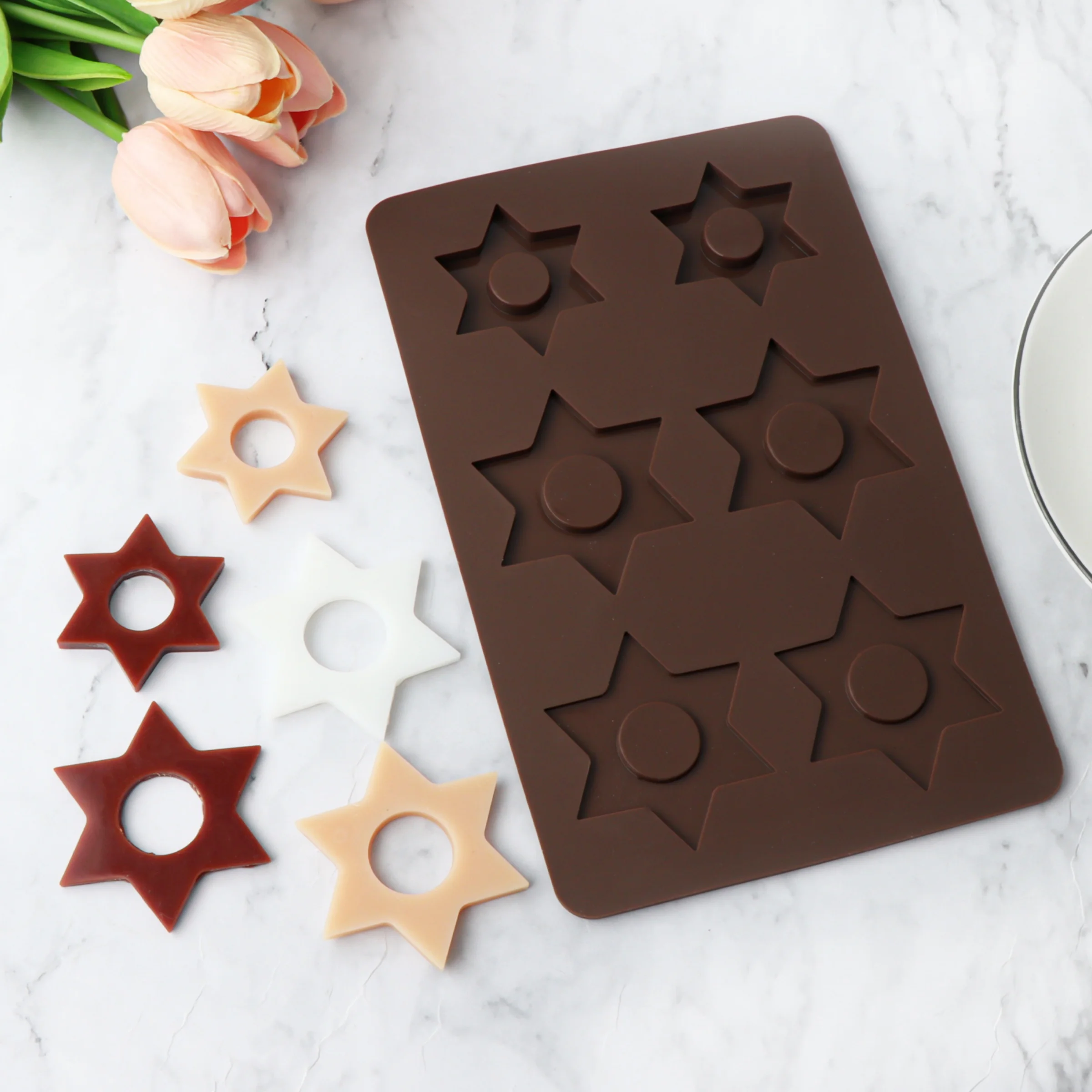 

6 отверстий для пончиков, круглый цветок, форма звезды, силиконовая форма для смолы, сделай сам, быстросъемный, устойчивый к высоким температурам, кристаллический эпоксидный инструмент для мыла