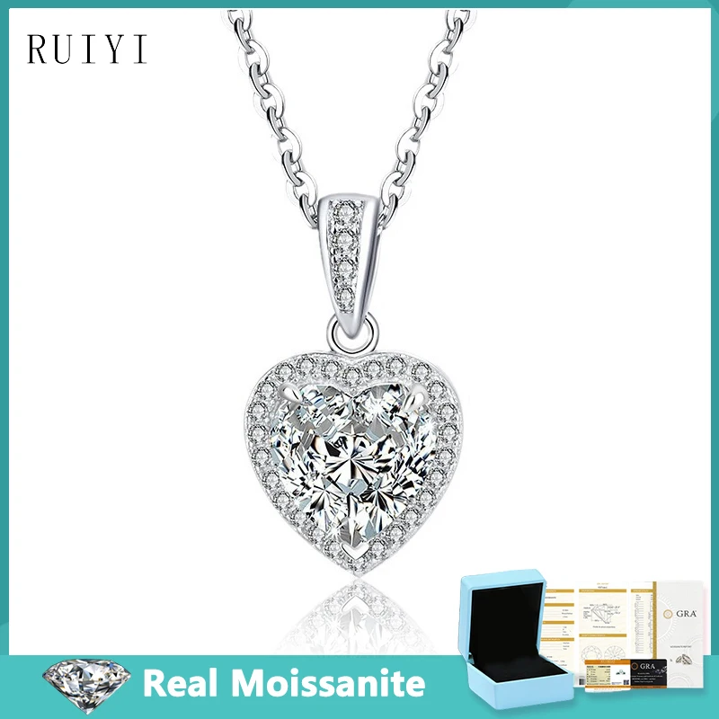 

GRA Certificate 1-2ct Heart Cut Moissanite Wedding Pendants Necklaces For Women Bridal 925 Sterling Silver Light Luxury Jewelry