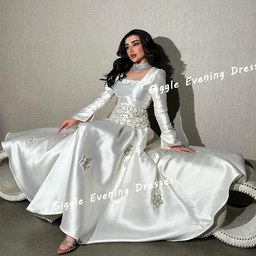 Giggle Satin Embroidery Beading Exquisite Prom Gown Saudi Arab Elegance Pretty Ankle-Length Evening Party Dresses for Women 2024