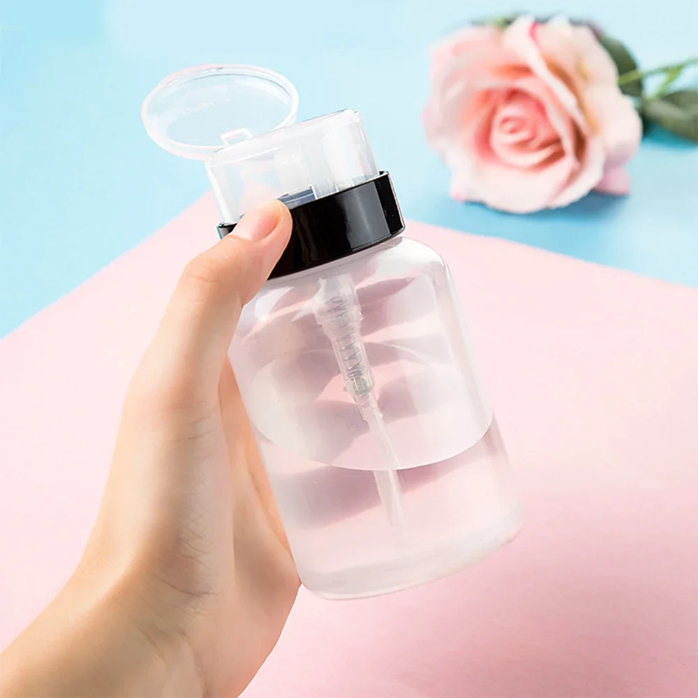 

200ML Empty Pump Liquid Alcohol Press Nail Polish Remover Cleaner Bottle Nail Refillable Bottle Dispenser Manicure Container