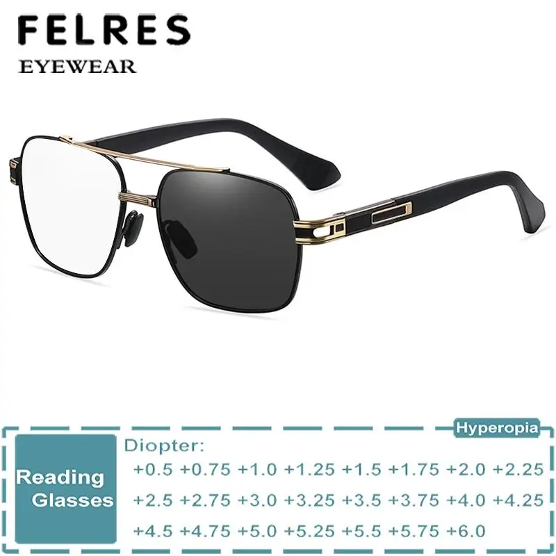 Metal Premium Photochromic Reading Glasses Men Square Presbyopic Glasses Women Fashion Discolored Glasses Customized Diopter