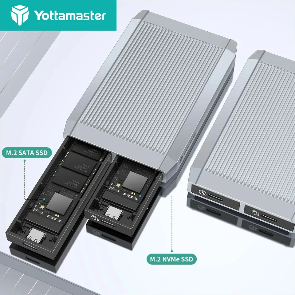 Yottamaster 10Gbps Tool Free Dual Bay M.2 NVMe 2bay SSD Enclosure