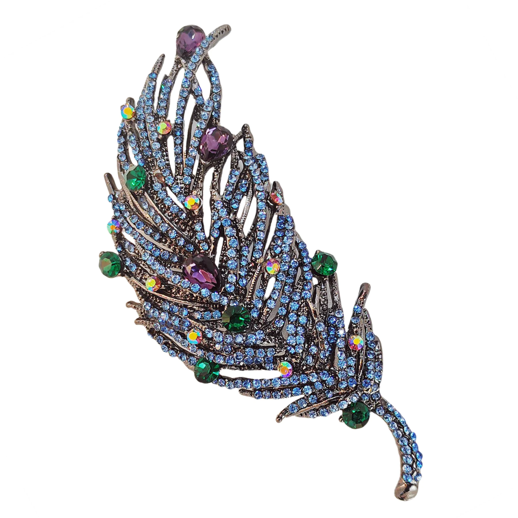 

Sparkles Statement Blue Feather Brooch Pin with AB Accent