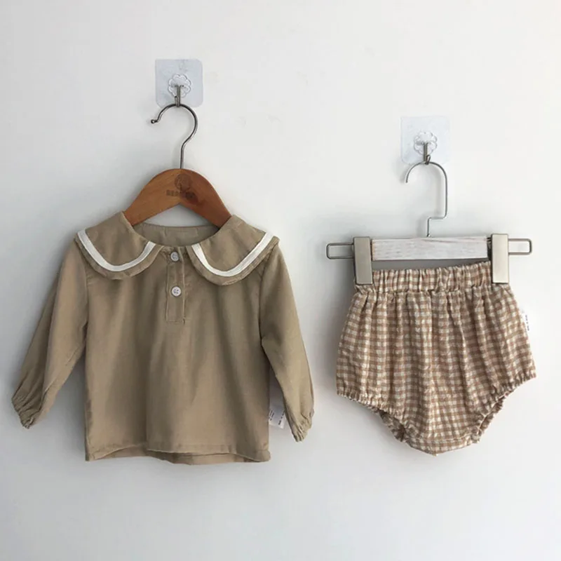 2025 New Spring Toddler Baby Girl Boys Clothes Suit Long Sleeved Corduroy Shirt+PP Shorts Newborn Baby Girls Boys Clothing Set