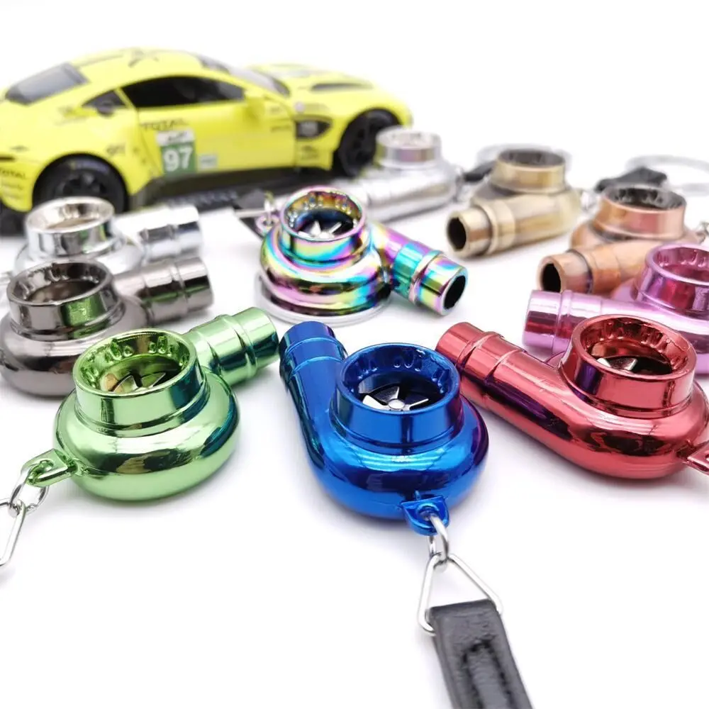 Creative Alloy Turbo Key Chain with Sound Multicolor Mini Car Whistle Sound Keyring INS Key Buckle Gifts