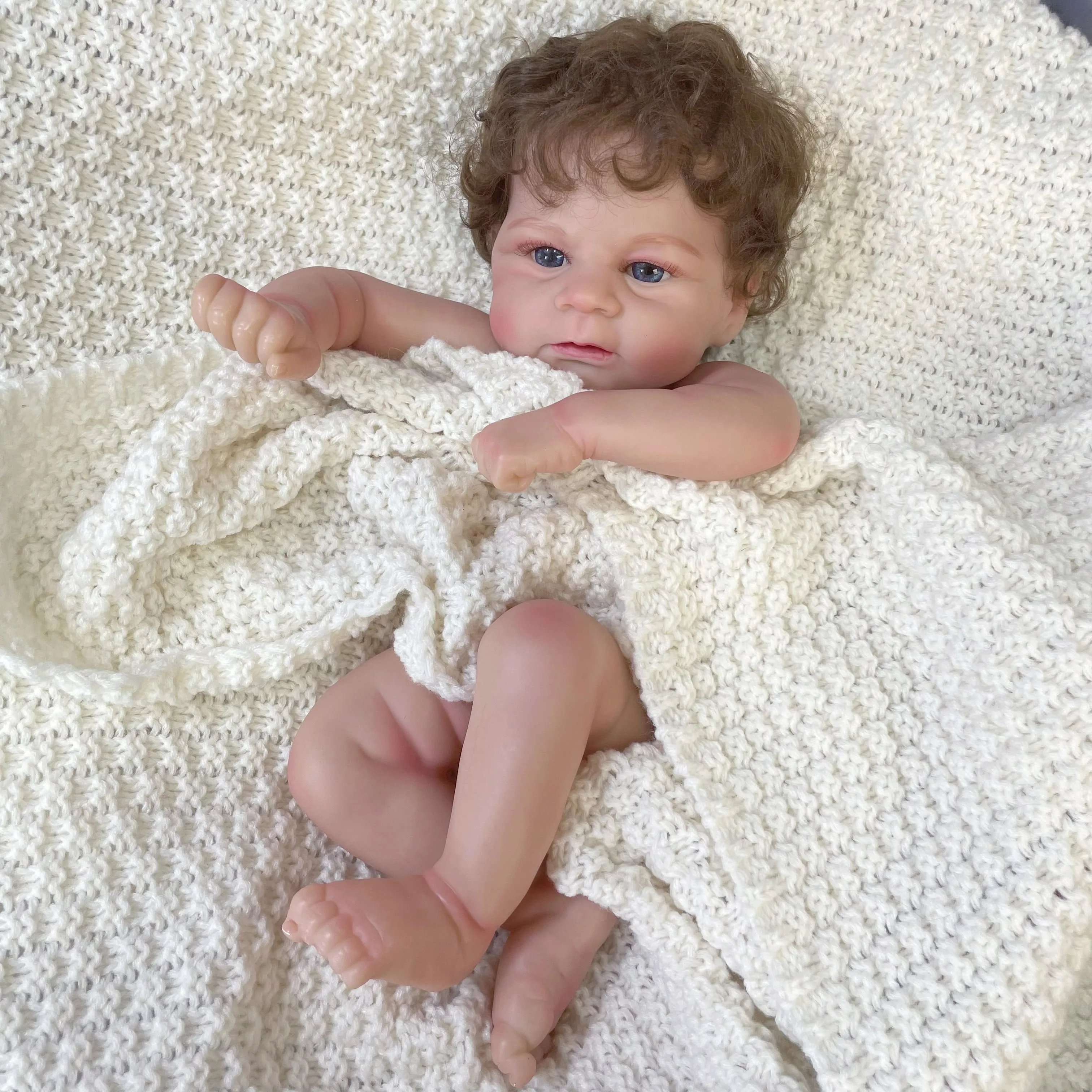 Elijah Reborn Doll Kit 18inch Unassembled Lifelike Multiple Layers Painting Doll Parts Visible Veins Hand Rooted Curly Hair