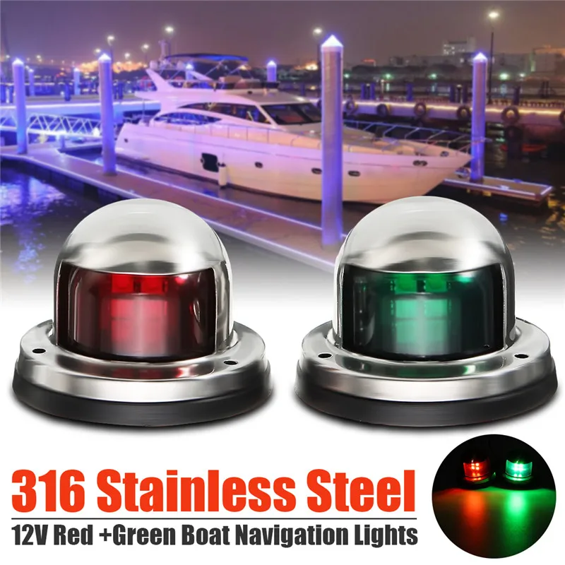 Luces LED de navegación para barco, indicador marino de 12V, de acero inoxidable, con lazo rojo y verde, luz de navegación para yate