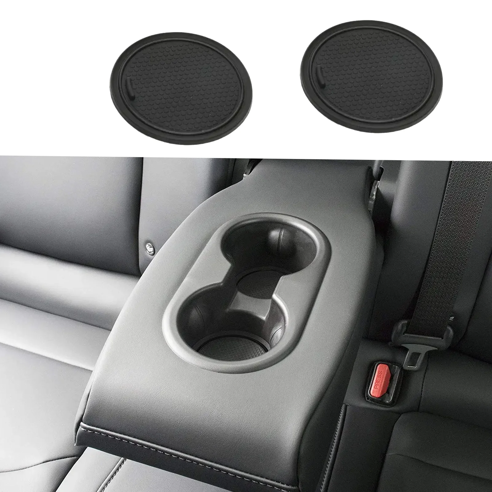 Custom Fit Cup and Center Console Liner rubber pad for Tesla Model 3/Y 2017-2020 7-pc Set (Solid Black)