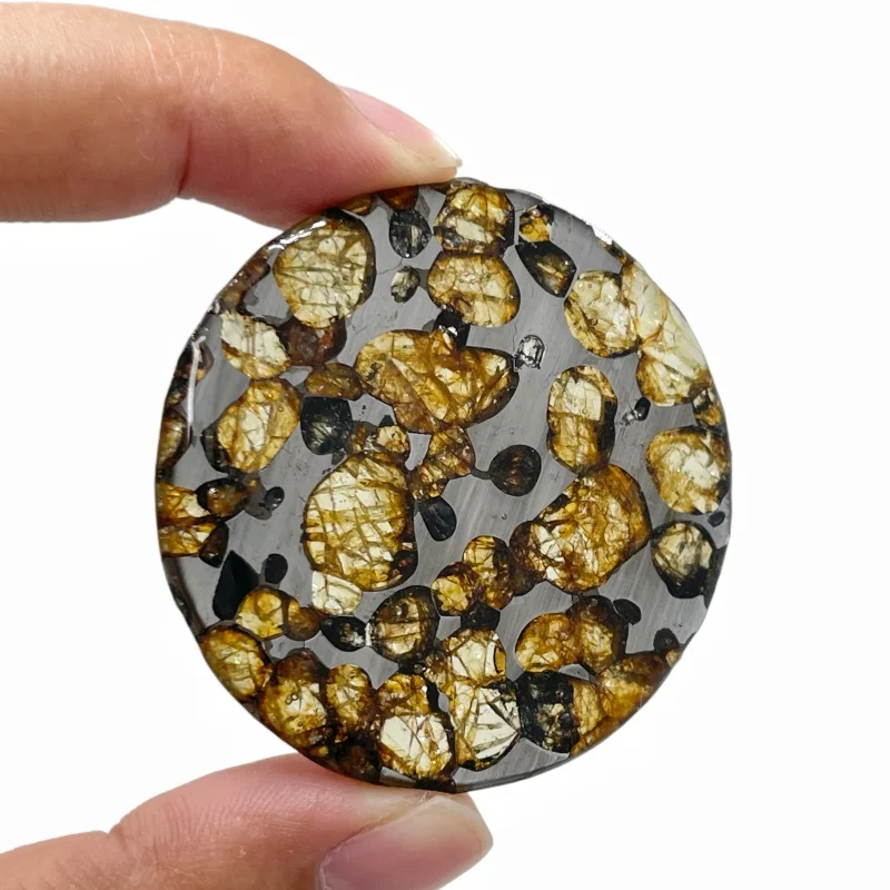 Natural Seymchan Pallasite Meteorite Round Disc Olive Crystal Inclusions Outer‑Space Mineral for Collection