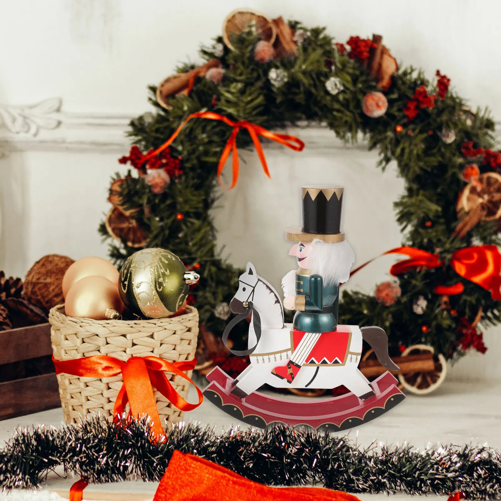 

Christmas Nutcracker Soldier Wooden Craft Decoration for Desktop Cabinet Home Holiday Party Traditional Wood Horse Decor