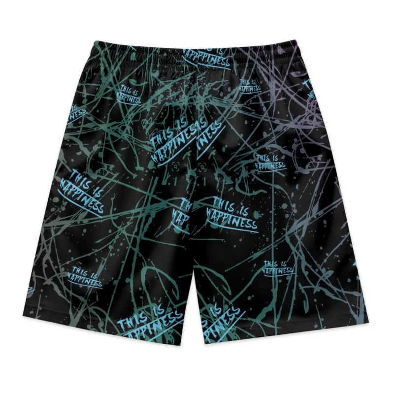 Fat Monster Print Men's Black Drawstring Waist Shorts Quick Dry Breathable Polyester Sport Shorts Streetwear Clothing Bottoms