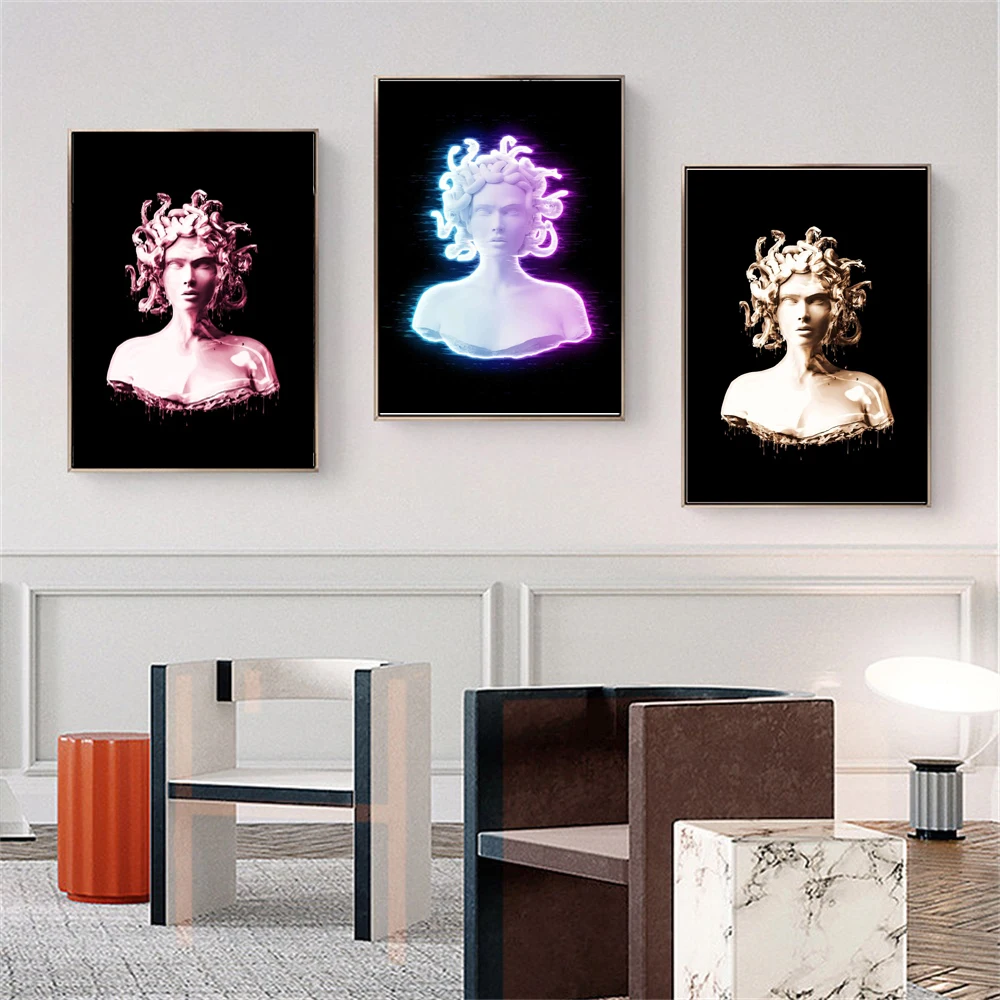 Modern Sculpture Medusa Art Painting Graffiti Colorful Design Canvas Prints Large Wall Poster For Living Room Home Decor