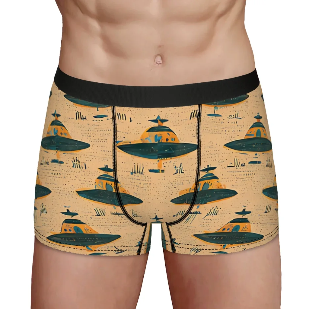 Alien Hieroglyphs Seamless Pattern Alien UFO Pattern Underpants Homme Panties Male Underwear Print Shorts Boxer Briefs