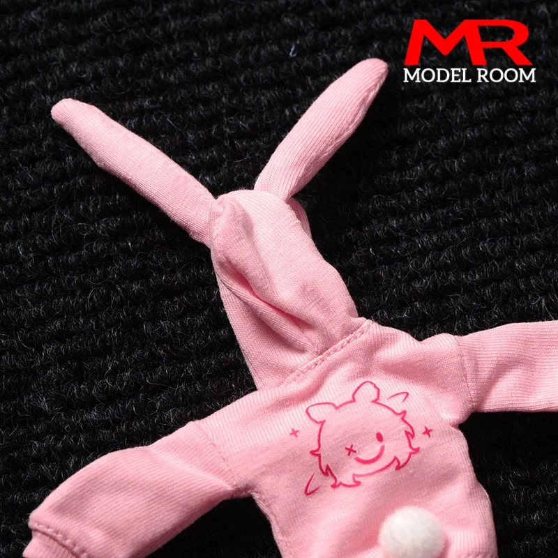 Escala 1/12 lindas orelhas de coelho moletons rosa roupas superiores modelo adequado para bonecos de corpo de figura de ação de soldado de 6 ''