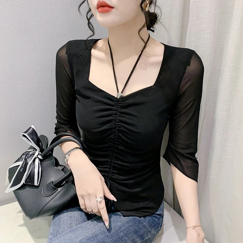 

European Style Girls Kawaii Sexy T-shirt Women Clothing Fashion Vintage Woman Tops Female Streetwear Clothes BPy605