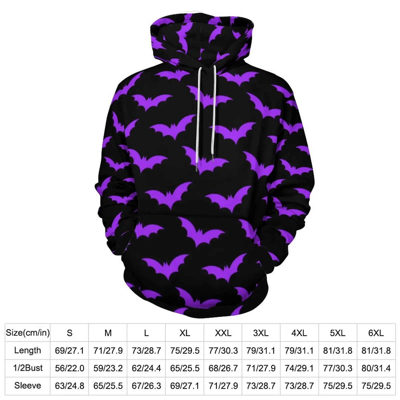 Purple Bats Print Casual Hoodies Black Halloween Loose Pullover Hoodie Unisex Long Sleeve Y2k Graphic Tops Plus Size