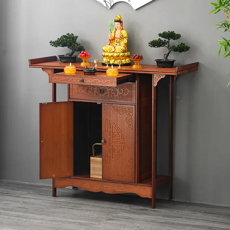 New Chinese Style Vertical Incense Cabinet Household Shrine Table for Buddha Guanyin God of Wealth Statue Display Storage