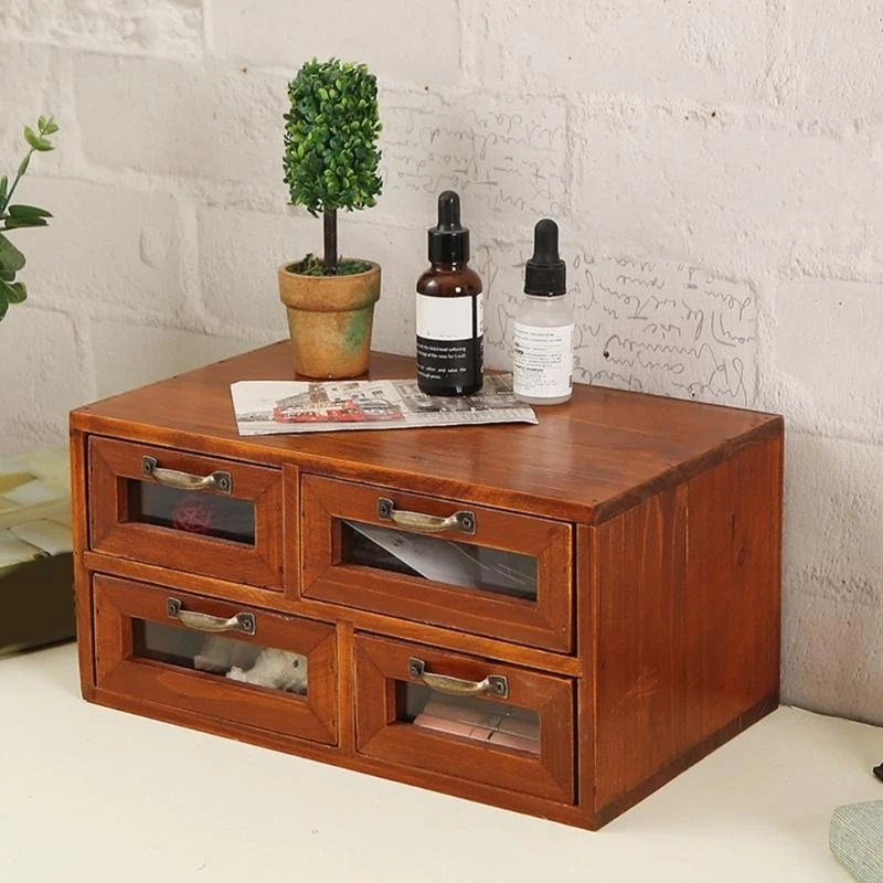 Elegant Wooden Storage Box With Multiple Drawers Antique Wooden Storage Cabinet For Makeup Tools And Keys