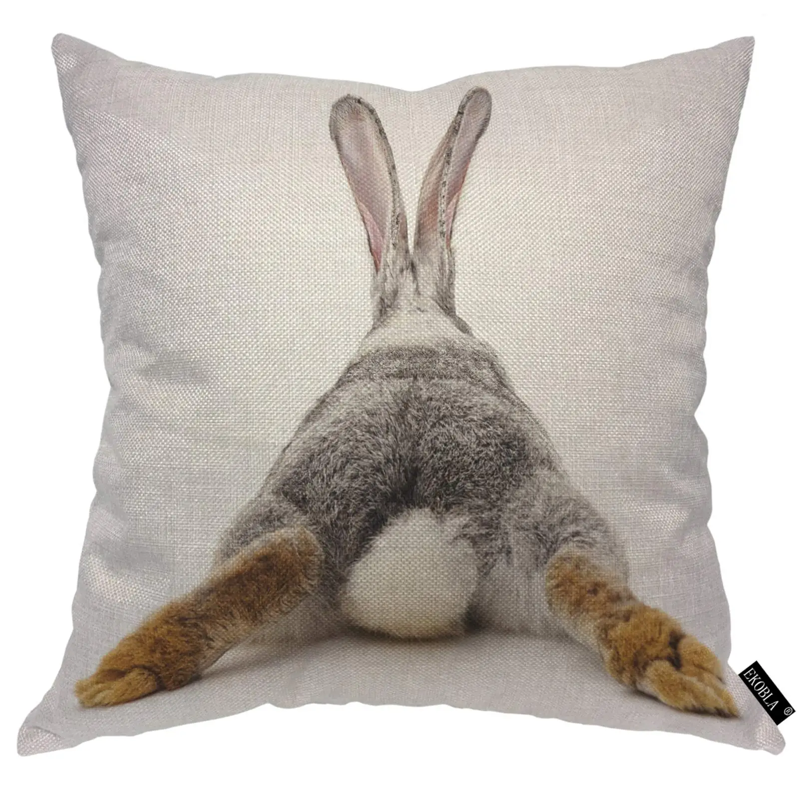 Gray Rabbit Throw Pillow Cover Bunny Tail Animal Farm Fluffy Hare Mammals Wildlife Cozy Square Cushion Case for Home Decor
