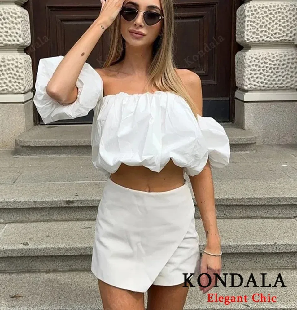 KONDALA Women Skort High Waist Skirt Pants Brown Asymmetric Shorts New 2025 Spring Summer Fashion Casual Pink White Skort
