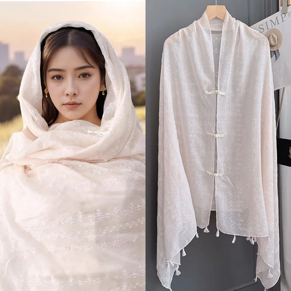 Floral Button Cardigan for Women, Cotton Blend, Rustic Long-Sleeve Decorative Travel Shawl, Soft and Loose Style