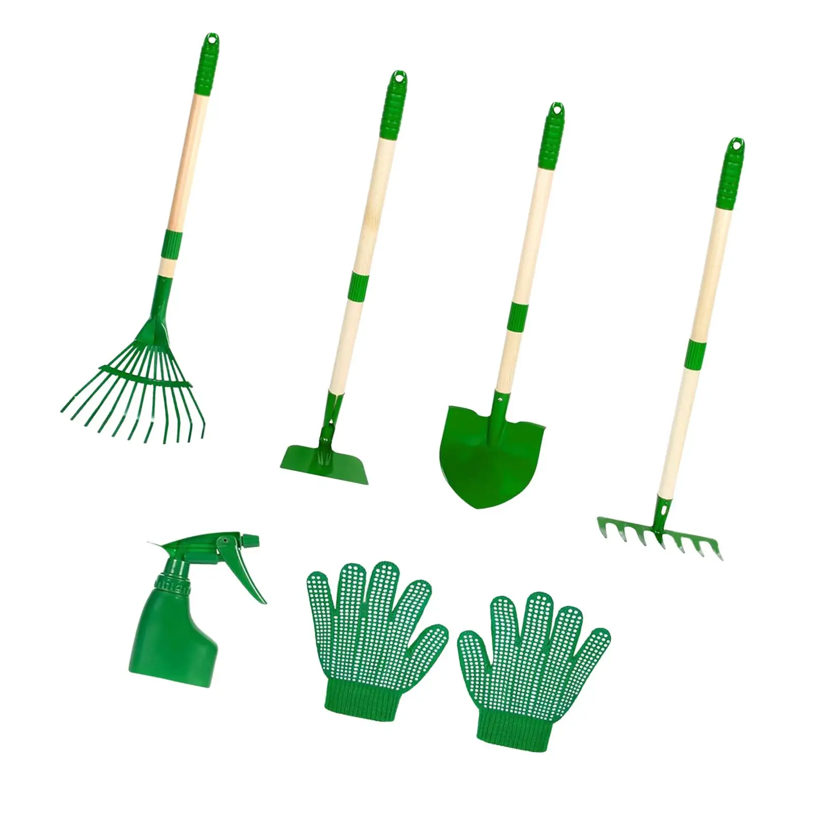 

6 Pieces Kids Gardening Tools Set with Gloves Gifts Portable Comfort Handle with Spray Bottle Spade Rake Leaf Rake Hoe Set