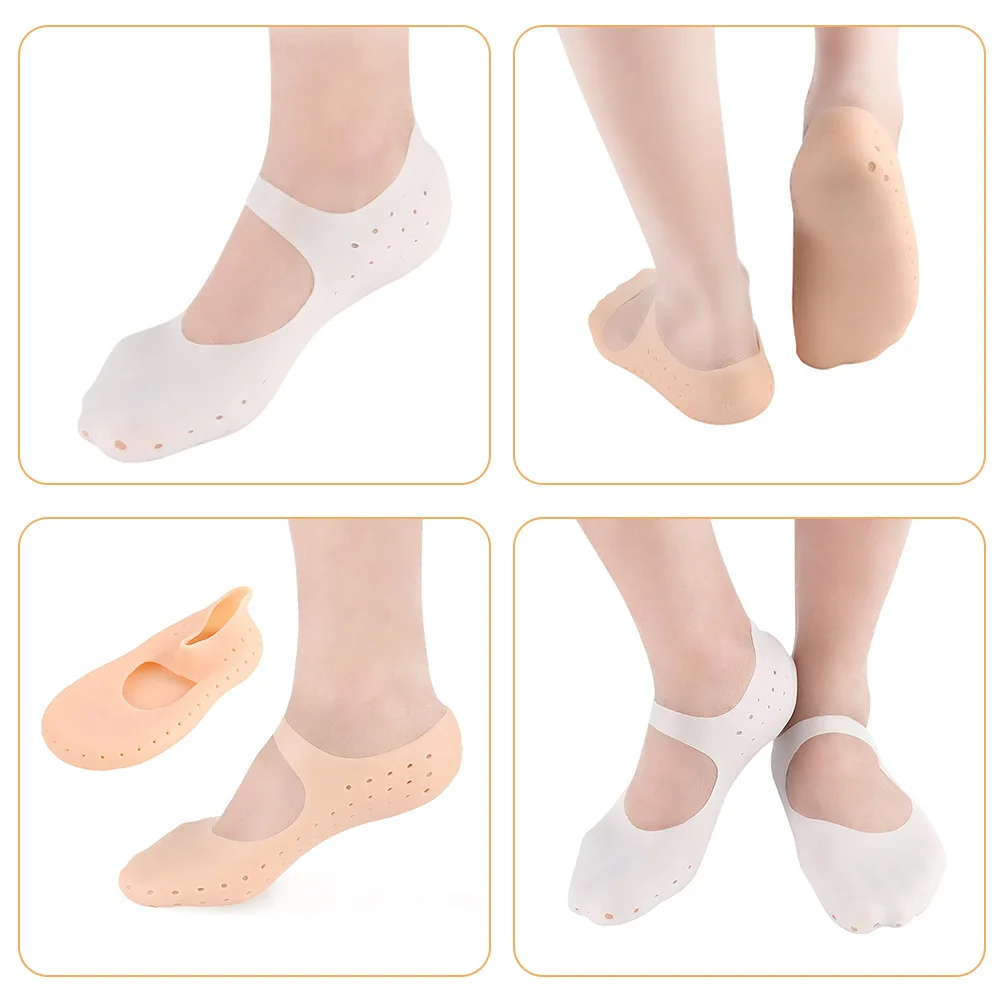 2 Paar Silikonsocken, weiches Gel, feuchtigkeitsspendend, rutschfest, Fußpflege, Schutzsocken, Hautton, weiß, Reparatur rissige Fersen